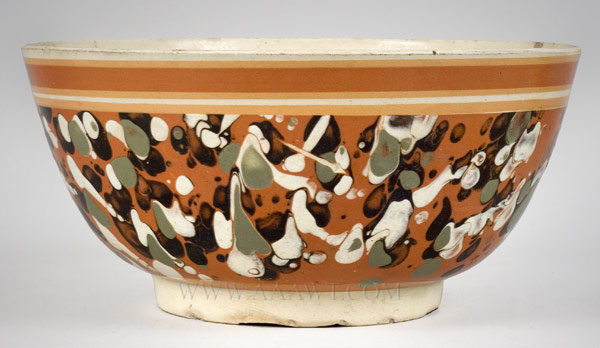 Mocha Punch Bowl, Hemispherical, Slip Marbling Bowl Decoration
Circa 1800 to 1820, entire view